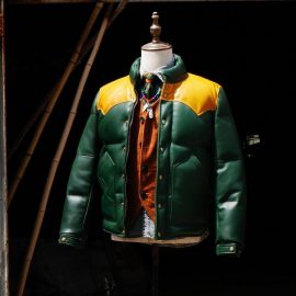 Green Designer Puffer Leather Jacket – Brando