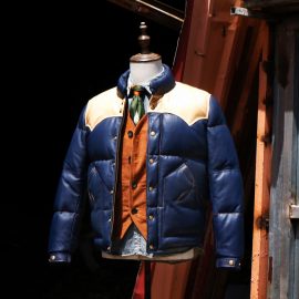 Blue Designer Puffer Leather Jacket – Brando