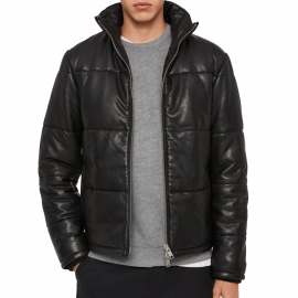 Black Puffer Leather Jacket for Men – Amine