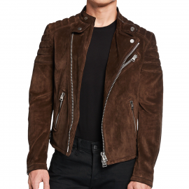 Luxurious Suede Biker Jacket for Men w/ Snap-tab Collar – Dario