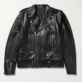 Black Biker Leather Jacket w/ Notch Collar – Gensa